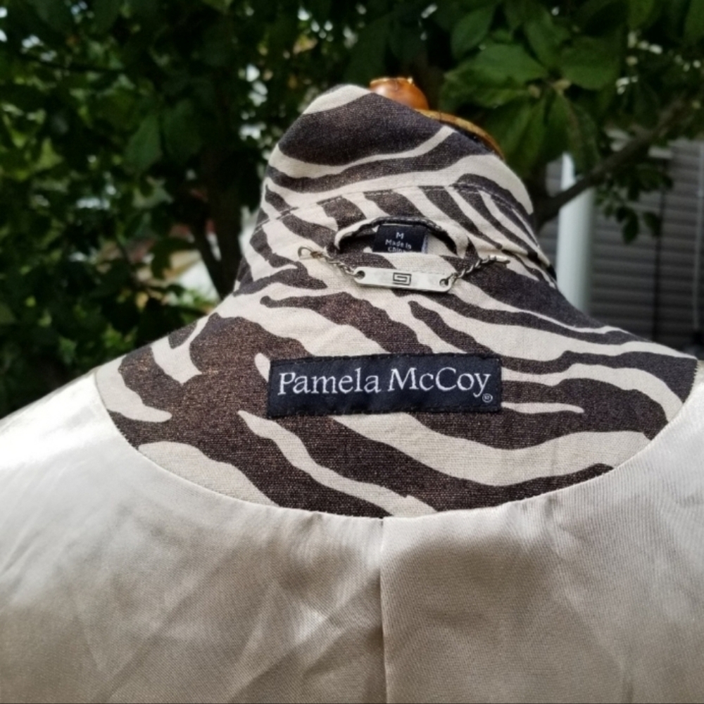 🆕️Pamela McCoy Linen Glittering Bronze animal print coat - Picture 7 of 9
